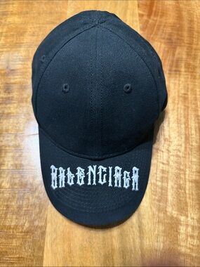Balenciaga Visor Hat - Black Baseball Cap with White Gothic Embroidery
